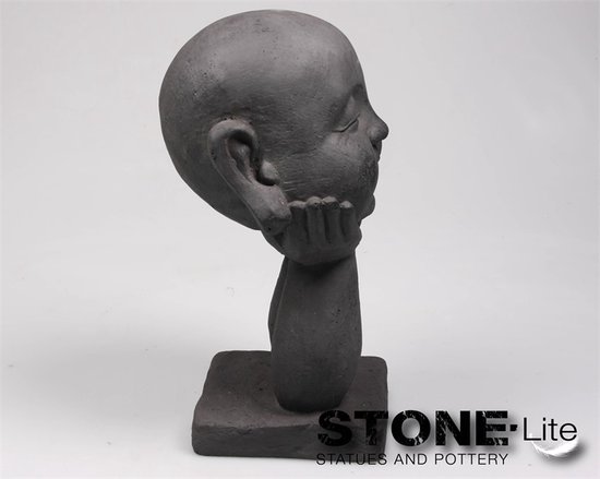 Boeddha hoofd op hand l18b16h37 cm II Stone-LitestonE'lite