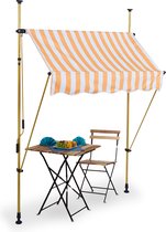 Store à pince Relaxdays - store suspendu - réglable - cadre doré - balcon - blanc/orange - 150 x 120 cm