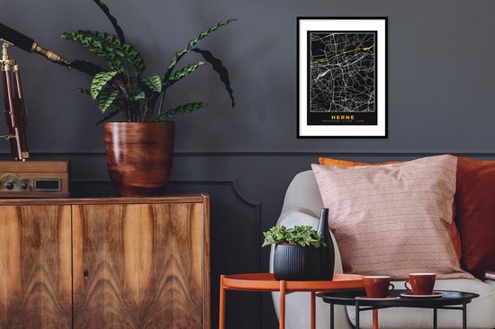 Fotolijst incl. Poster - Herne - Stadskaart - Duitsland - Plattegrond - Goud - Kaart - 30x40 cm - Posterlijst