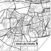 Poster Frankrijk - Joué-lès-Tours - Plattegrond - Stadskaart - Kaart - Zwart wit - 50x50 cm