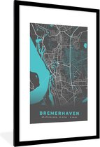 Fotolijst incl. Poster - Blauw – Duitsland – Plattegrond – Stadskaart – Kaart – Bremerhaven - 60x90 cm - Posterlijst