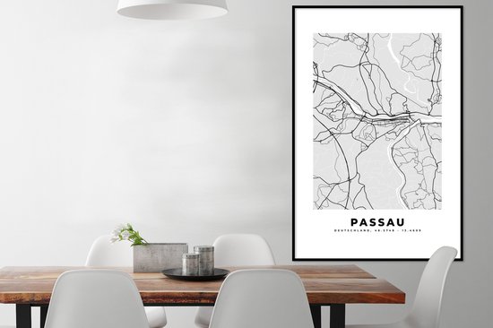 Fotolijst incl. Poster - Passau - Stadskaart - Plattegrond - Duitsland - Kaart - 80x120 cm - Posterlijst