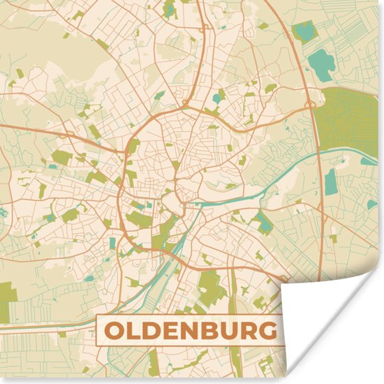 Poster Plattegrond - Oldenburg - Vintage - Kaart - Stadskaart - 30x30 ...