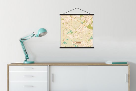 Porte-affiche avec affiche - Affiche scolaire - Hürth - Carte - Vintage - Carte - Plan de la ville - 60x60 cm - Lattes noires - Carte