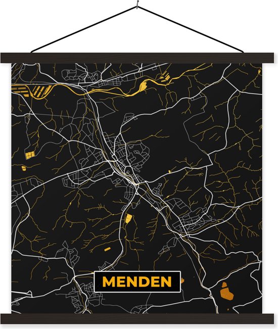 Porte-affiche avec affiche - Affiche scolaire - Plan de la ville - Carte - Menden - Or - Allemagne - Carte - 40x40 cm - Lattes noires