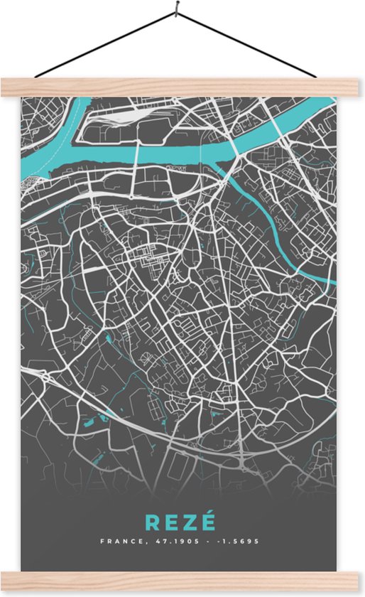 Porte-affiche avec affiche - Affiche scolaire - Rezé - France - Plan de la ville - Carte - Plan - 40x60 cm - Lattes vierges