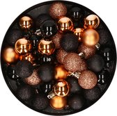 Set van 48x stuks kunststof kerstballen mix zwart en koper 3 cm - Kerstversiering
