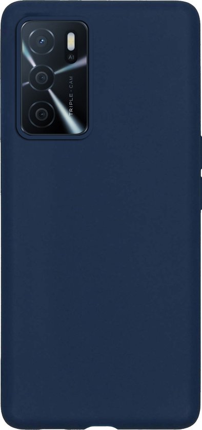 Coque de téléphone en silicone bleu foncé pour OPPO A16 avec triple appareil photo.