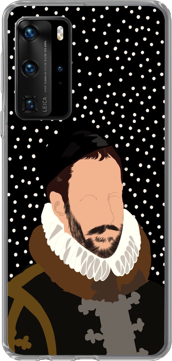 Telefoonhoesje Geschikt voor Huawei P40 Pro hoesje - Oude meesters - Willem van Oranje - Stippen - Zwart - Siliconen Telefoonhoesje Telefoonhoesje