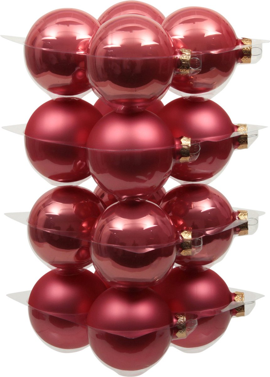 32x stuks kerstversiering kerstballen bubblegum roze van glas - 8 cm - mat/glans - Kerstboomversiering