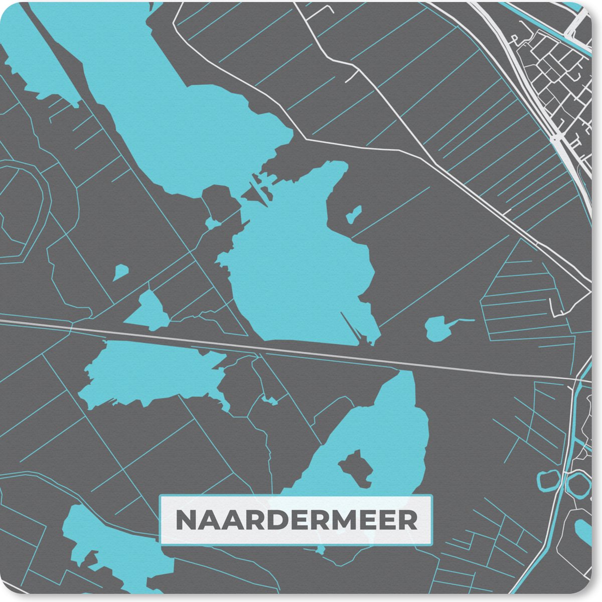 Muismat 30x30 cm - Mousepad Kaart - Nederland - Naardermeer - Water - Plattegrond - Stadskaart - Muismatten - Stadskaart
