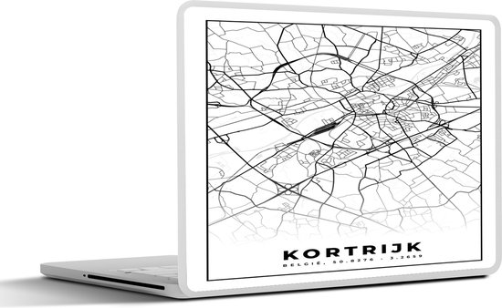 Sticker ordinateur portable - 15,6 pouces - Plan de la ville - Zwart Wit - Carte - Courtrai - België - Carte