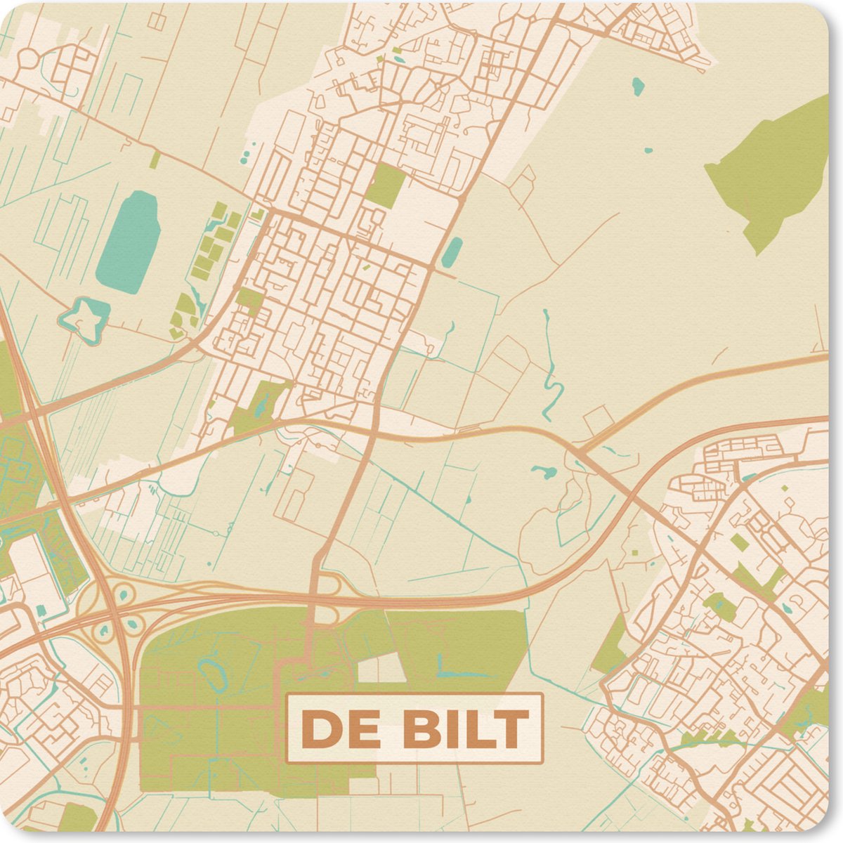 Muismat 30x30 cm - Mousepad De Bilt - Stadskaart - Kaart - Plattegrond - Muismatten - Stadskaart