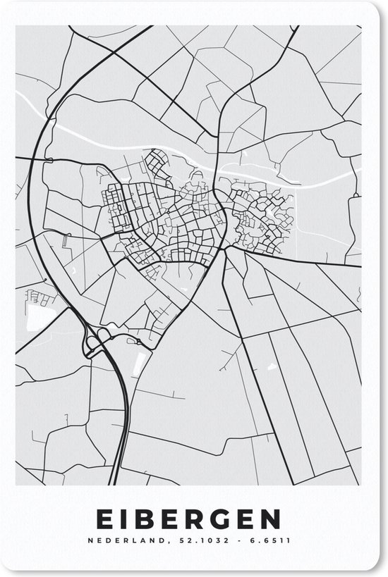 Muismat - Mousepad - Eibergen - Zwart Wit - Stadskaart - Plattegrond - Kaart - Nederland - 18x27 cm - Muismatten