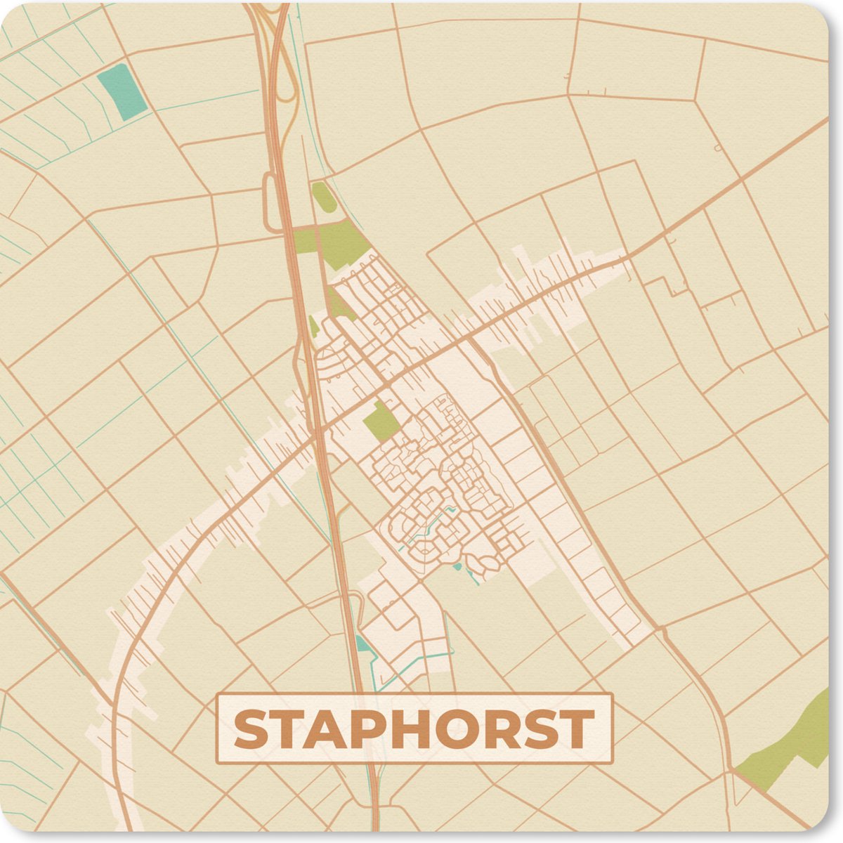 Muismat 20x20 cm - Mousepad Stadskaart - Kaart - Staphorst - Plattegrond - Muismatten - Stadskaart