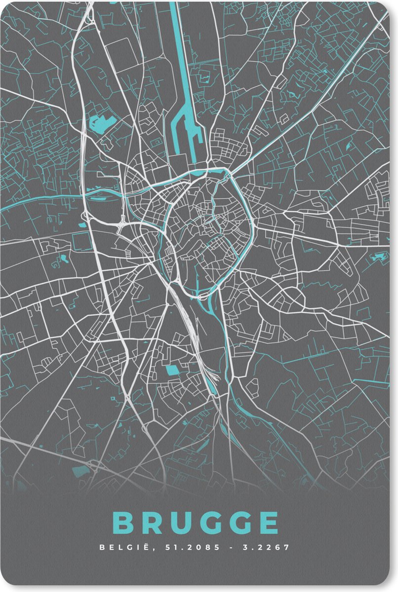 Muismat - Mousepad - Stadskaart – Grijs - Kaart – Brugge – België – Plattegrond - 40x60 cm - Muismatten