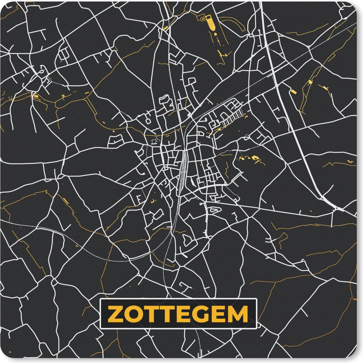 Muismat - Mousepad - Plattegrond - Stadskaart - Goud - Zottegem - Kaart - 30x30 cm - Muismatten