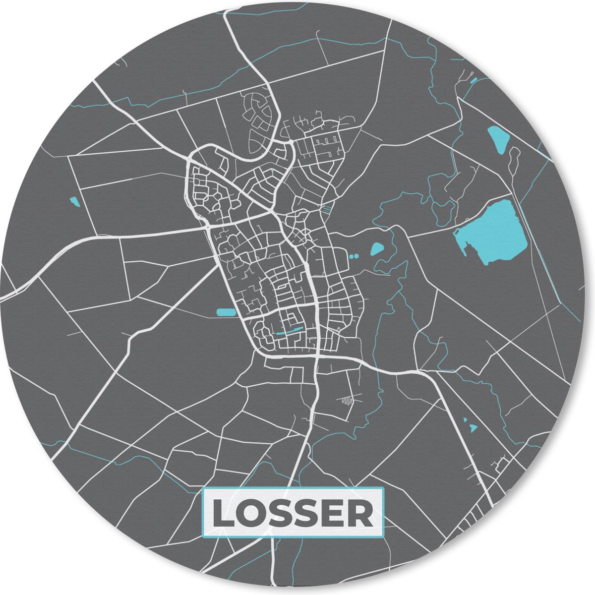 Muismat rond 20x20 cm - Mousepad Losser - Stadskaart - Plattegrond - Kaart - Ronde muismatten - Stadskaart