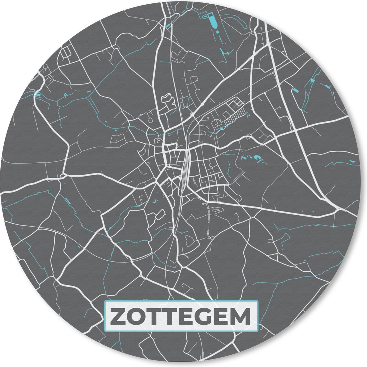 Muismat - Mousepad - Rond - België – Zottegem – Stadskaart – Kaart – Blauw – Plattegrond - 50x50 cm - Ronde muismat