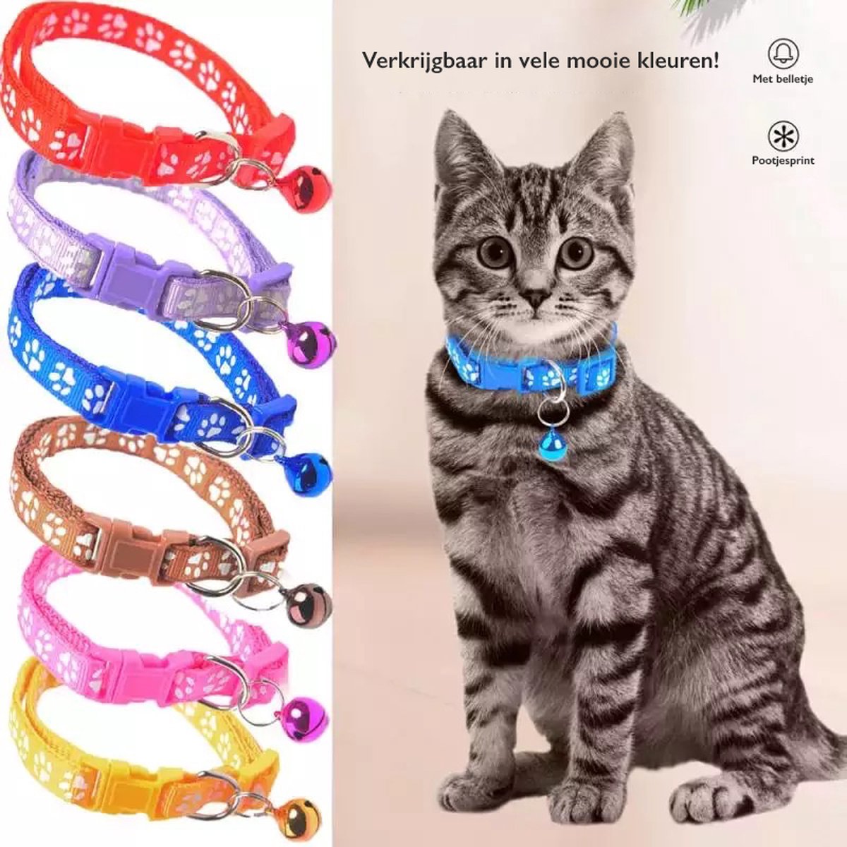 Premium Dierenhalsband met Pootjesprint en Belletje Roze | 19-33cm Verstelbaar | Geschikt voor Hond Kat Puppy en Kitten | Halsband | Halsbandje | Hondenhalsband | Hondenhalsbanden | Kattenhalsband | Kattenbandje met Belletje | Bel – foto 3