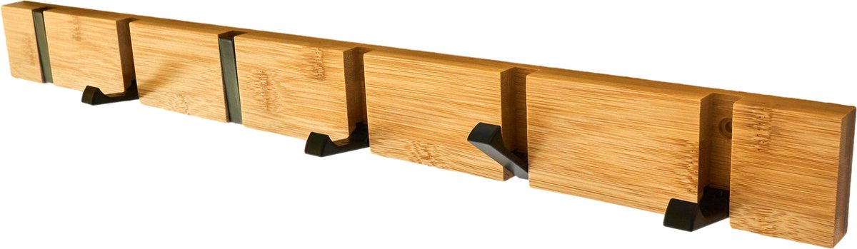 Cozy - Kapstok - Wandkapstok hout 6 opklapbare haken zwart - Bamboe - 60 cm | bol.com