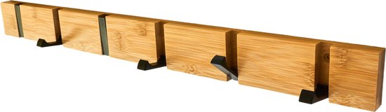 Cozy Home - Kapstok - Wandkapstok - 6 opklapbare haken zwart - Bamboe hout - 60 cm
