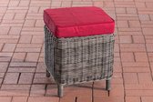 Clp Vilato - Hocker - 5mm Poly-rotan - kleur wicker : grauw gemeleerd, kleur hoes : robijnrood