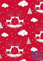 Cadeaupapier Kerstmis: Deers in Love Red K691667- Breedte 70 cm - m lang - Breedte 70  cm