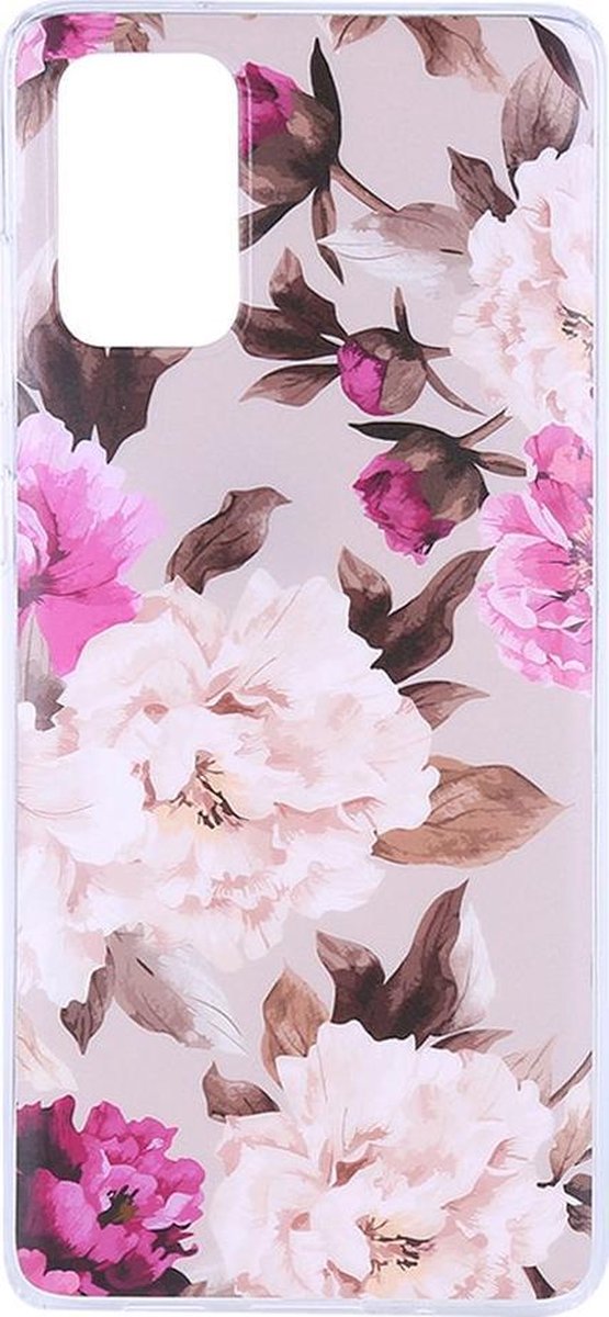 Shop4 - Samsung Galaxy S20 Plus Hoesje - Zachte Back Case Bloemen en Bladeren Roze