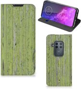 Motorola One Zoom Book Wallet Case Green Wood