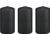 3x Zwarte cilinderkaarsen/stompkaarsen 5 x 10 cm 23 branduren - Geurloze kaarsen - Woondecoraties
