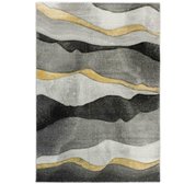 Vloerkleed - Golfjes Design - Diamond Deluxe - Goud-Grijs-80 x 150 cm