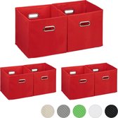 Relaxdays 6x opbergbox stof - opvouwbaar - opbergmand - 30 cm - kast organizer – rood