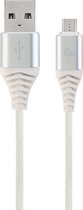 Premium micro-USB laad- & datakabel 'katoen', 2 m, zilver/wit