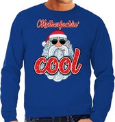 Foute Kersttrui / sweater -  Stoere kerstman - motherfucking cool - blauw voor heren - kerstkleding / kerst outfit S (48)