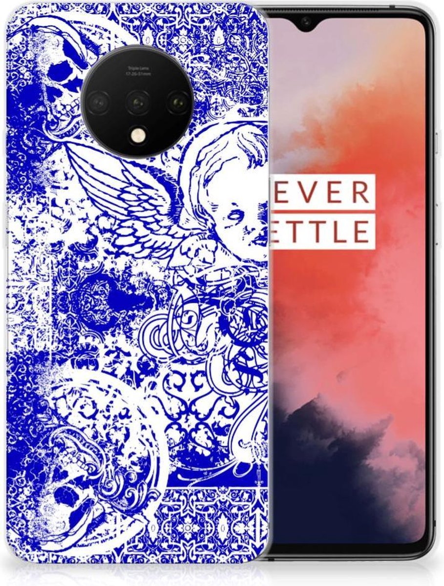 Silicone Back Case OnePlus 7T Angel Skull Blauw