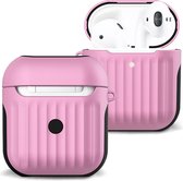 Hoesje Voor Apple AirPods Case Hoes Hard Cover Ribbels - Licht Roze
