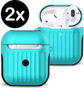 Hoesje Voor Apple AirPods 2 Case Hoes Hard Cover Ribbels - Mint Groen - 2 PACK