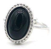 Ring met Zwarte Steen - Metaal - One Size - Zilverkleurig