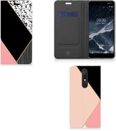 Stand Case Nokia 5.1 (2018) Zwart Roze Vormen