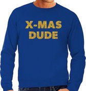 Foute Kersttrui / sweater - x-mas dude - goud / glitter - blauw - heren - kerstkleding / kerst outfit XL (54)