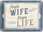 Happy Wife Metalen wandbord in reliëf 15 x 20 cm.