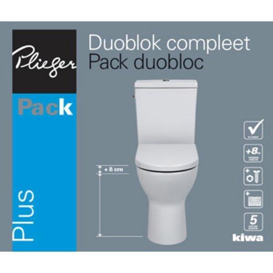 Plieger Plus WC-pack - Staande Toiletpot Verhoogd - Met Reservoir Plus - Incl. Closetzitting en Afvoer - Wit - Plieger