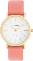 OOZOO Vintage series - Gouden horloge met perzik roze leren band - C9977 - Ø32