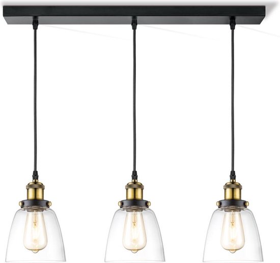 Home Sweet Home - Moderne Hanglamp Ava - 3 lichts hanglamp gemaakt van Glas - Zwart - 65/18/120cm - Pendellamp geschikt voor woonkamer, slaapkamer en keuken- geschikt voor E27 LED lichtbron