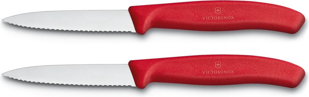 Victorinox 2 x pak Praktisch mesje met golvende rand - rood - lemmet 8 cm