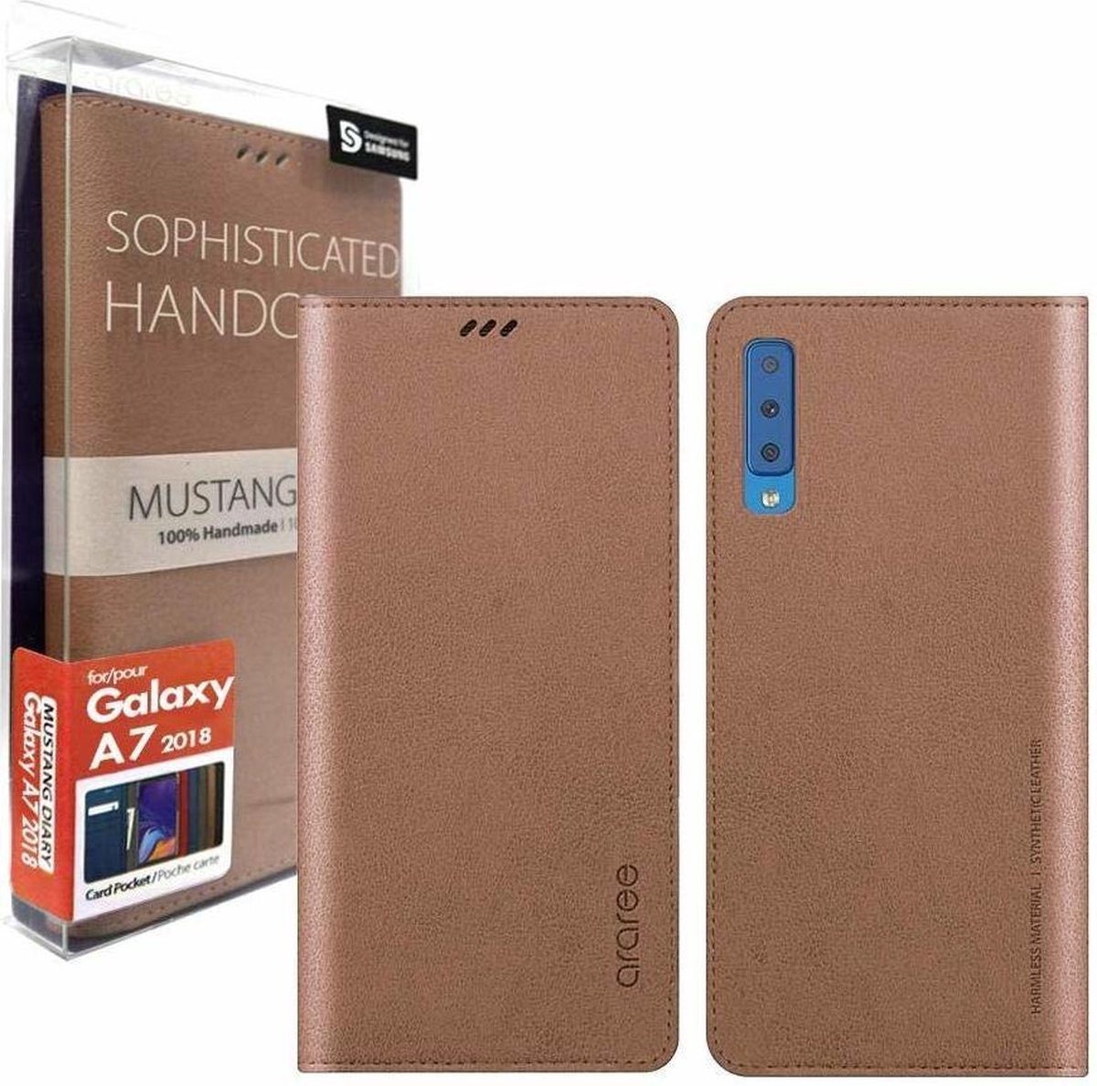 Geschikt voor Samsung Galaxy A7 (2018) Araree Mustang Diary Portemonnee Hoesje - Bruin
