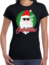 Fout Kerst shirt / t-shirt - Just chillin - cool Santa - zwart voor dames - kerstkleding / kerst outfit L