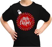 Foute kerst shirt / t-shirt - grote kerstbal merry christmas zwart voor kinderen - kerstkleding / christmas outfit XS (104-110)