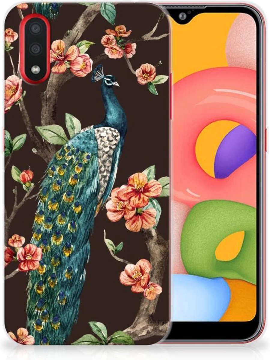 Samsung Galaxy A01 TPU Hoesje Pauw met Bloemen